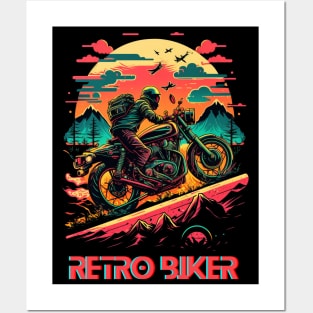 Ride into the Retro Future: Vintage Synthwave Motorcycle Gear Posters and Art